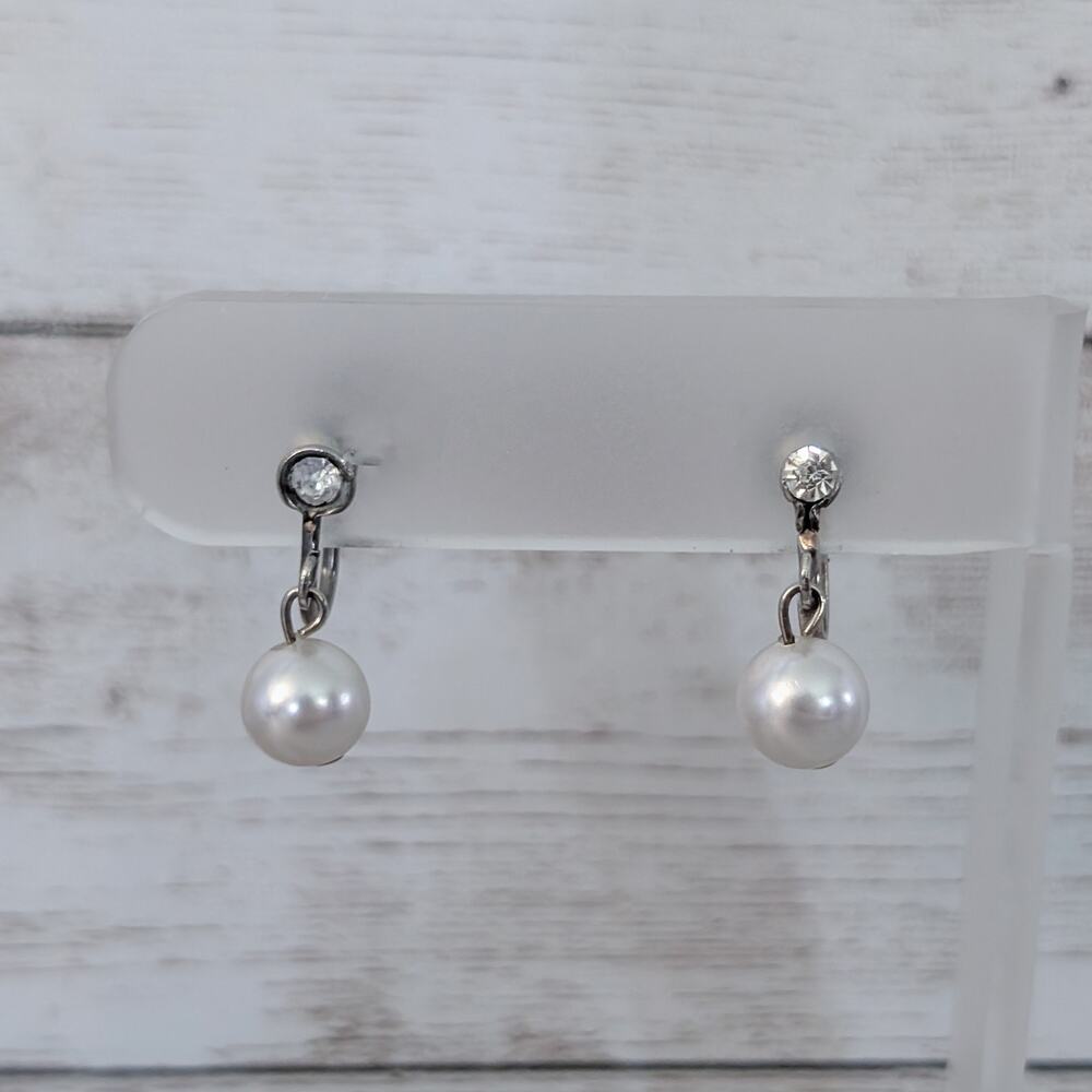 Vintage Screw On Earrings Faux Pearl Dangle - Condition Issues